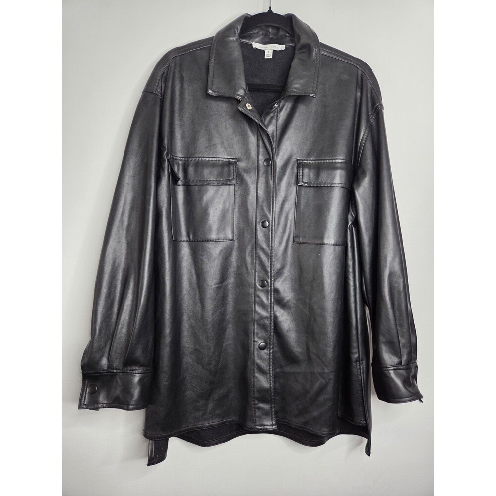 Single Thread Women's Black Faux Leather Top, Size Large‎